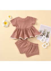 MILANCEL 2022 summer baby set baby girl solid color o-neck short-sleeved shorts suit infant clothing