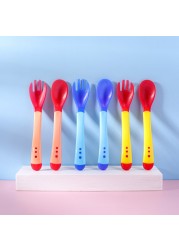 Children spoon and fork baby safety temperature sensor children feeding dishes kitchen spoons for kids