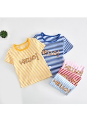 Boys and girls' short-sleeved striped cotton T-shirt, 2-7T clothes, summer 2021