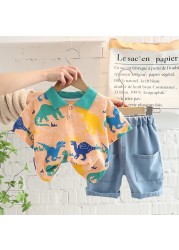 Baby Boy Kids Clothes Fashion Summer Lapel Cartoon Cute Short Sleeve Sports Shorts 2 Pieces Set 1 2 3 4 5 Years