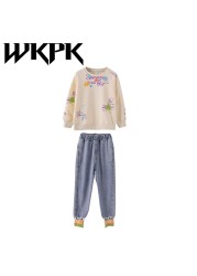 WKPK New Spring Autumn Girls Clothes 4-18 Kids T-shirt + Pants Set Teenager Clothes Comfortable Kids Outdoor Clothes