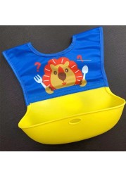 67JC Baby Cartoon Waterproof Bib Silicone Newborn Feeding Food Catcher Apron Pocket