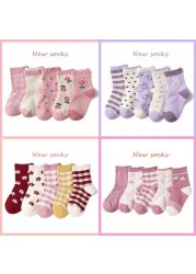 New 2021 5 Pairs Baby Socks Boys Girls Round Socks Fashion Comfortable Cotton Sock Baby Sock Clothes Gift Baby Socks