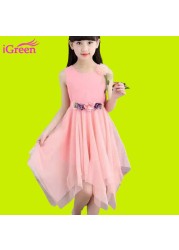 2022 Summer Children's Chiffon Dresses High Quality Lace Princess Dress Children Evening Wear Baby Girl Dress 4 6 8 9 10 12 Years