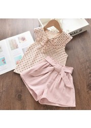 Pink Girls Set with Lapel and Shorts Baby Clothes 2-6T Polka Dot Design Fashion Outfit New Summer 2021