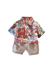 Summer Boy Sets Fashion Cartoon Graffiti Printing Unisex T-shirts and Pants 2pcs Children's Clothing Boys Casual Clothes Suits