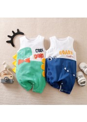 jumpsuit for boy baby girl summer sleeveless vest one piece newborn baby cartoon crawling suit new cartoon dinosaur cotton clothes