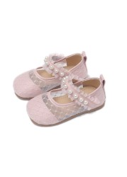 Girls Sandals Child Fashion Princess Pearl Net Surface Girls Shoes 2022 Pupils New Comfortable Single Shoes Baby Princess