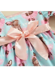 Baby Dress Toddler Girls Cute Dress Easter Bunny Print Dresses Puff Sleeve Princess Dress Infantil Bowknot