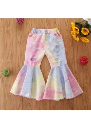 Spring All-match Girls Jeans Trumpet Elastic Waist Flared Pants Children Trousers Bell bottom Jeans For Girls Clothing 2-7 Years