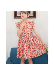 Girl Summer Dress 2022 New Casual Princess Dress Retro Small Floral Kids Dress Vestido 3-14Y G0005