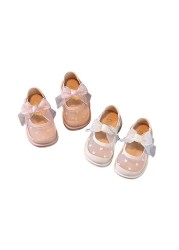 Spring Summer Girls Leather Shoes Cute Bow Fashion Breathable Mesh Baby Girl Shoes First Walkers Pink White