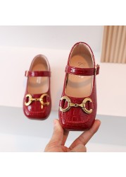 Spring Autumn Girls Red Mary Janes Shoes Children Fashion Retro Casual With Metal Kids Retro Dress Shallow Shoes For Party