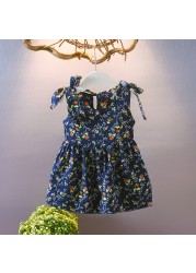 2022 New Summer Baby Toddler Kids Girls Sleeveless Ribbons Bow Floral Dress Princess Dresses Girls Clothes Kids Casual Dresses