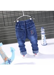 Baby Boys Girls Jeans Pants Kids Trousers 2-8Yrs Boys Girls Jeans Boys Casual Pants Letter Jeans Kids