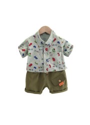 New Summer Baby Clothes Suit Children Boys Fashion Printed Shirt Shorts 2Pcs/Sets Toddler Casual Cotton Costume Kids Sportswear