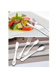 4pcs/set Baby Spoon Spoon Food Feeding Fork Knife Utensil Set Stainless Steel Kids Learning Eating Habit Children Tableware