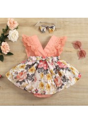 Ma & Baby 0-24M Newborn Infant Baby Girl Romper V-Neck Lace Floral Jumpsuit Playsuit Summer Clothes Overalls Costumes D01