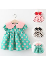 Infant Baby Girls Dresses Short Sleeve Summer Dot Printed Princess Dress Toddler Newborn A-Line Dress Holiday Party Dress