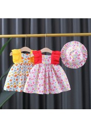 Toddler Infant Baby Girls Sleeveless Dress And Hat Set Cute Ruffles Floral Dress Summer Princess Dresses Vacation Party Dress