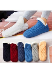 1 Pair Thick Warm Sleep Socks Slippers Women Girls Autumn Winter Velvet Home Floor Socks Non-slip Mid-tube Kawaii Cute Socks