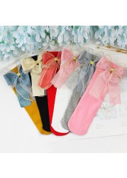 Children Cotton Socks Knee High Toddlers Girls Sock Big Bows Soft Infant Baby Long Tube Sock Kids School