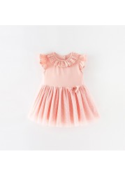 Summer Lace Bows Girls Princess Dress Cotton O-Neck Sleeveless A-Line Kids Clothes Children's Fashion 2022