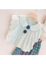 2pcs Kids Clothes Girls Princess Clothes Sweet Doll Collar Sleeveless Top Top Wide Leg Pants Summer Soft Children Girl Clothes Suit