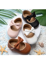 Baby Casual Shoes Baby Boy Bowknot Non-slip Rubber Soft Sole Flat PU First Walker Newborn Baby Girl Accessories