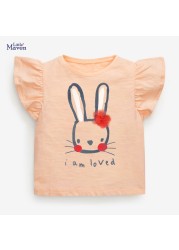 Little Maven 2022 Baby Girls New Fashion Tops Lovely Cartoon Rabbit Cotton T-shirt Soft and Comfort For Kids 2-7 Years