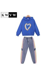 KWVW Girl Clothes Spring Autumn Kids Fashion Tracksuit 4-18 Years Two Pieces Sets T-shirt Pants Comfortable Teenagers Tracksuit