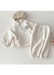 Children's Boys Clothing Sets Thicken Sweatshirt Kids Clothes Girls Solid Cotton Long Sleeve Pullover Tops Pant Suits 2pcs