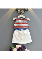 2022 girls suit summer fashion 2pcs baby kids children's clothing set T-shirt shirt short skirt skirt casual sets boutique girl