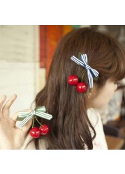 Baby Girl Cute Fruit Cherry Hair Clip Bar Lattice Dot Bow Barrettes Hairpin for Children Girls Handmade Fashion Kids Headwear