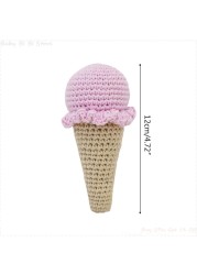 1pc DIY Crochet Ice Cream Rattle Toy Baby Teether Infant Teething Nursing Knitting Rattle Educational Montessori Toy