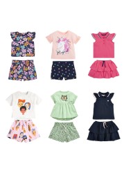 Kids Summer Clothes Girls Unicorn Sets Children Printing Tops Pants Suits Princess Girl Floral T-shirt Elastic Pant Set 2-7Y