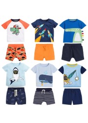 Fashion Clothing Summer Boys Sets Kids Printing T-shirts Cotton Shorts Suits Children Animal Tops Elastic Waist Pants Suit 2-7Y