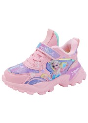 Disney girls' cotton sports shoes for children plus velvet warm Elsa princess students winter new children's running shoes