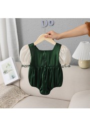 Newborn Baby Girl Rompers 2022 Summer Sweet Infant Baby Rompers Baby Girls Short Sleeve Bow Tie Clothes Jumpsuit