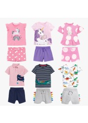 Kids Summer Clothes Boys Girls Cotton T-Shirts Sets Princess Girl Unicorn Printing Suits Children Boy Lapel Tops Pants Clothes