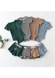 summer spring rompers + casual pants baby boy clothes baby boy clothes newborn outfits set solid knitted short sleeve 2pcs