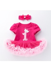 2022 Newborn Baby Girl Rose Rompers Infant Baby First Birthday Party Clothes Summer Girl Dress Princess and Wedding FY03171