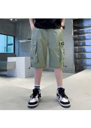 Summer Cargo Pants Boys 2022 New Fashion Loose Multi-pocket Knee-Length Casual Brand Pants Teenagers Boys Clothes for Teenagers 4-16