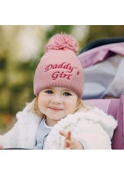 New autumn and winter baby hat embroidered letter hair ball knit hat for children winter hat wool hat