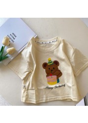 MILANCEL Children's T-Shirt 2022 Summer New Girl Short Sleeve Boy Cartoon Bear Tees