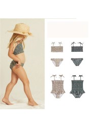 Summer Bikini for Baby Girls Floral Print Swimwear One Piece Kids Beach Wear Lovely Children Beach Suits Bridge Bikini