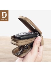 DIDE Vintage Car Genuine Leather Mini Key Bag Coin Purse Wallets Men Women Keys Organizer Keychain Double Zipper Key Cover