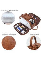 Water Resistant PU Leather Toiletry Bag For Men Travel Washing Shaving Bag Toiletry Kit For Men Bathroom Makeup Organizer With Wet Dry Bag