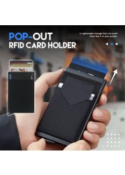 Slim Aluminum Wallet With Elastic Back Pouch ID Credit Card Holder Mini Rfid Wallet Automatic Pop Up Bank Card