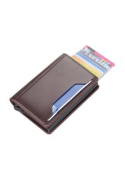 Men Slim Wallet PU Leather ID Card Holder RFID Anti-theft Smart Wallet Aluminum Alloy Credit Card Holder Mini Wallet for Women